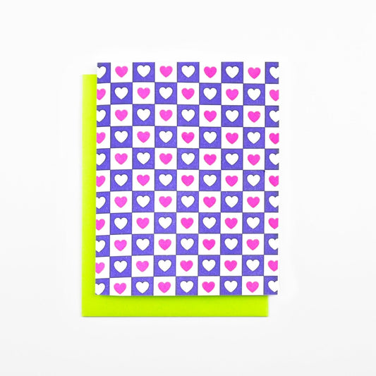 Checkers - Hearts - Risograph Greeting Card - Next Chapter Studio