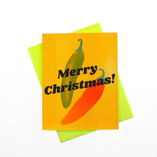 Red & Green Chiles Merry Christmas - Risograph Greeting Card - Next Chapter Studio