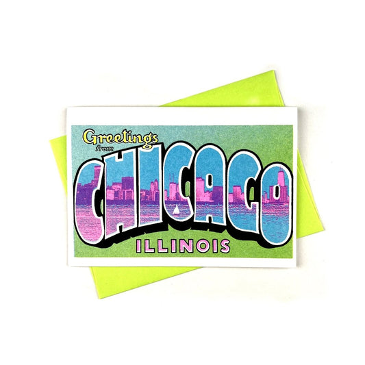 Greetings from: Chicago, IL - Risograph Card - Next Chapter Studio