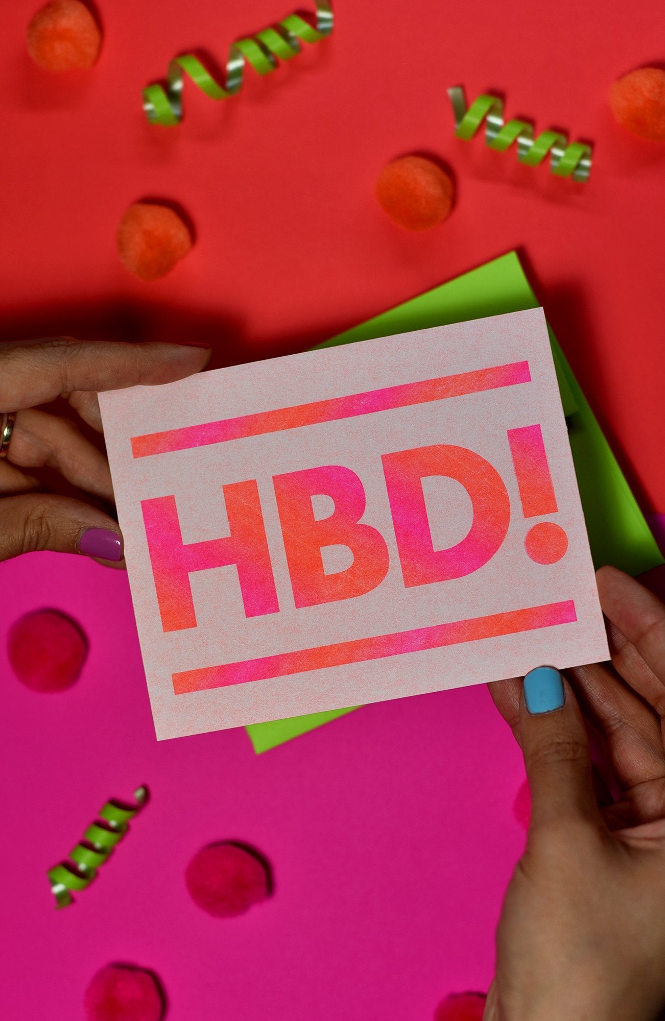 "HBD" - Neon Happy Birthday Risograph Greeting Card - Next Chapter Studio